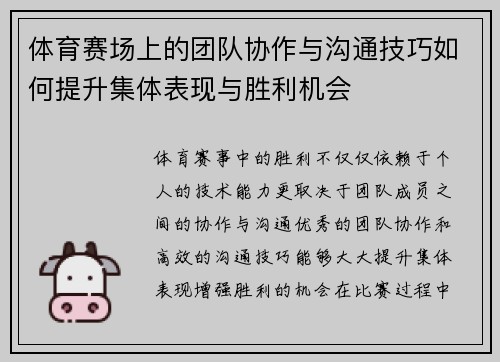 体育赛场上的团队协作与沟通技巧如何提升集体表现与胜利机会